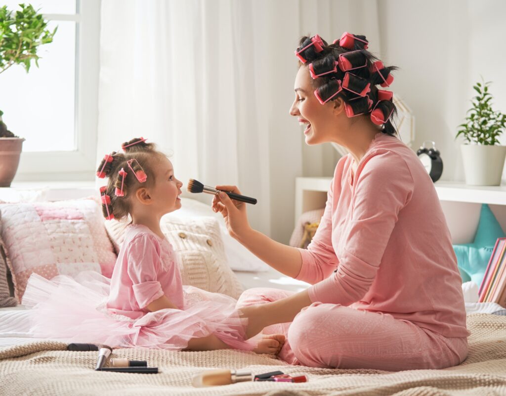 Mom and child doing hair